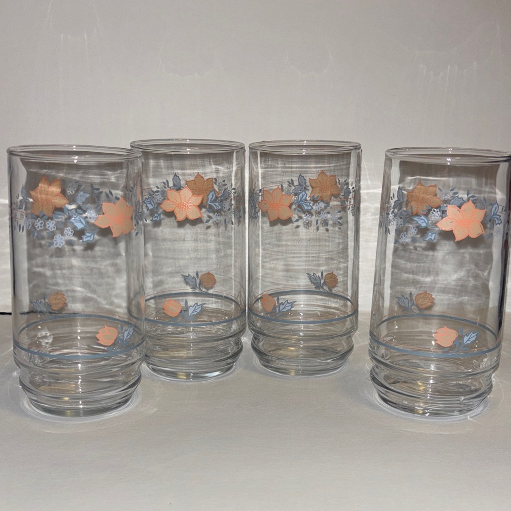 Vintage Libbey Apricot Grove Tumblers: Set of 4 Pastel Floral Glasses
